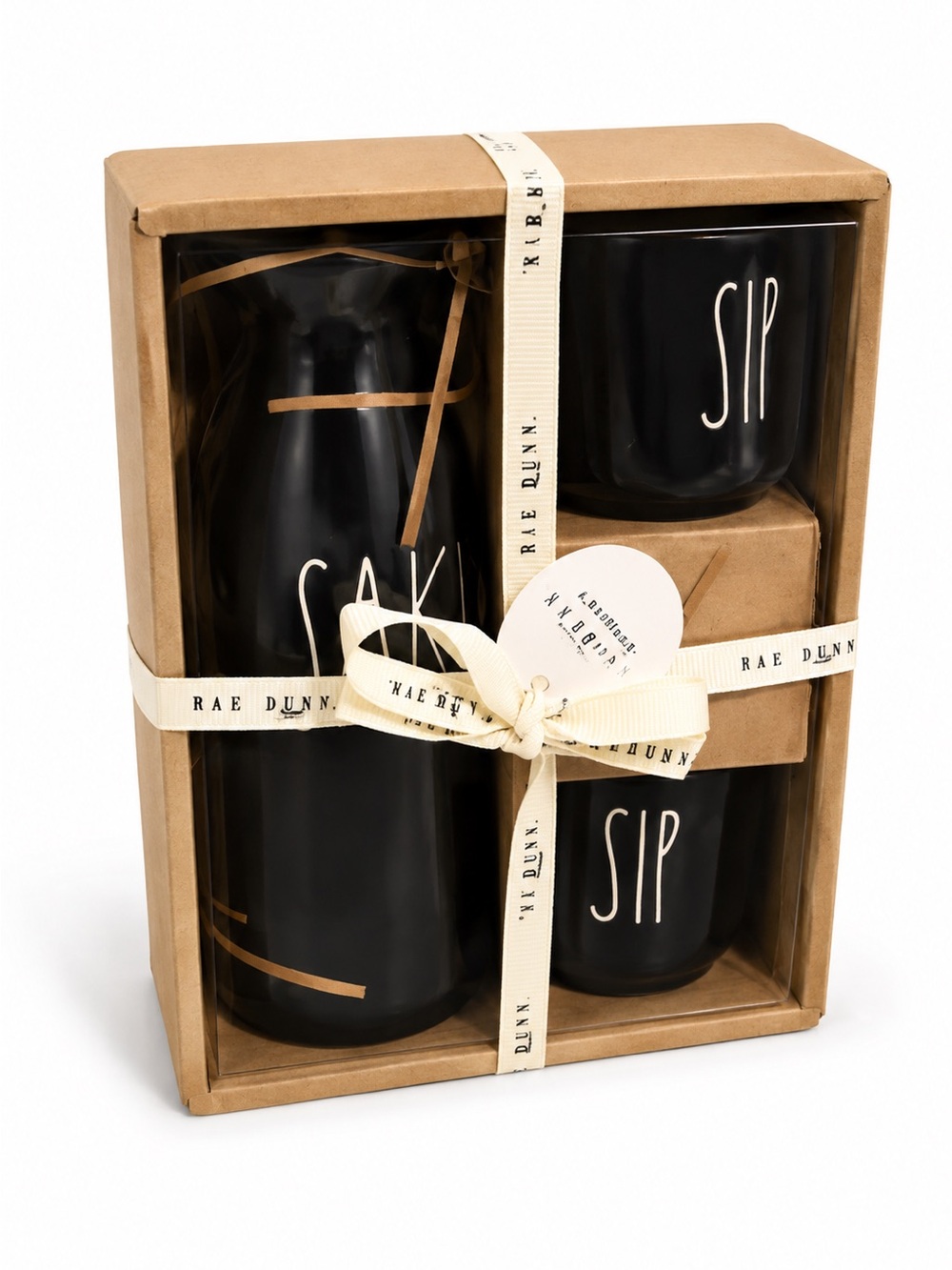 Rae Dunn Black Ceramic Sake Set | Pitcher + 2 Cups | Gift Set